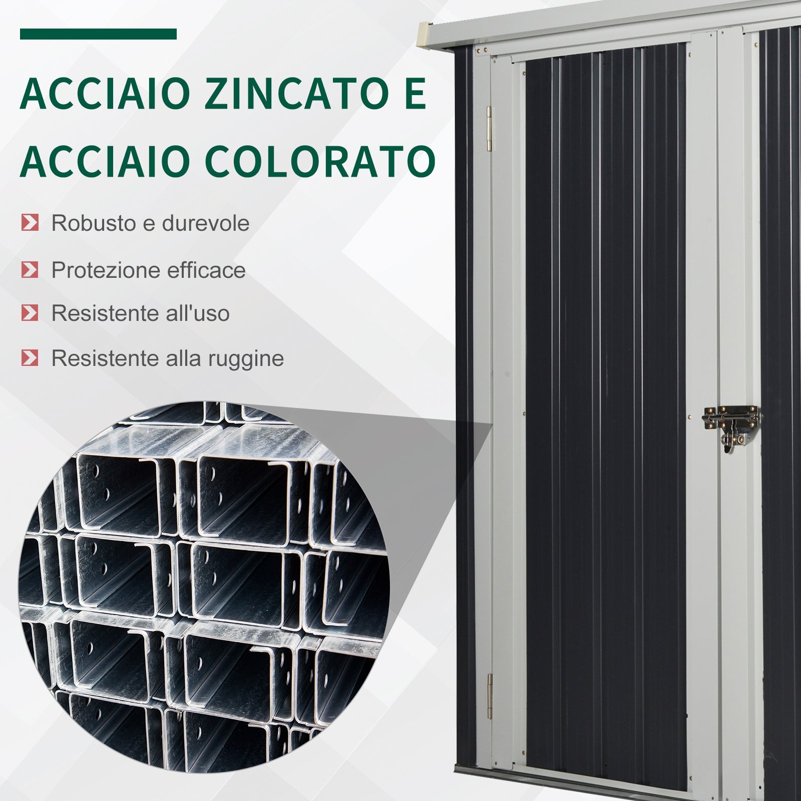EASYCOMFORT Garden Shed in Sheet Steel with Double Door, 147x86x134cm, Black and White