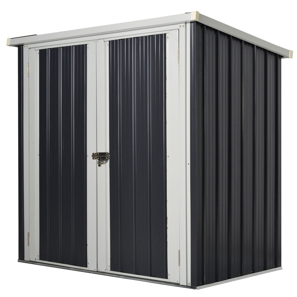 EASYCOMFORT Garden Shed in Sheet Steel with Double Door, 147x86x134cm, Black and White