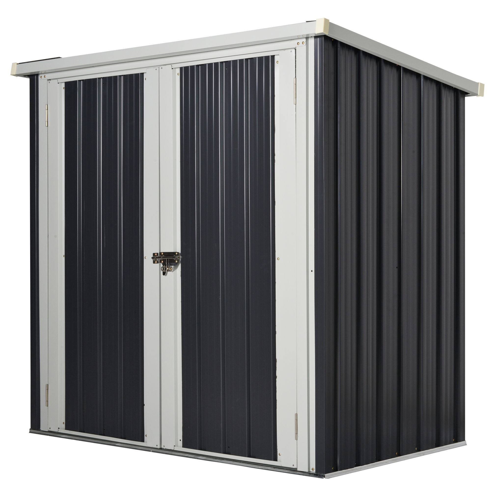 EASYCOMFORT Garden Shed in Sheet Steel with Double Door, 147x86x134cm, Black and White