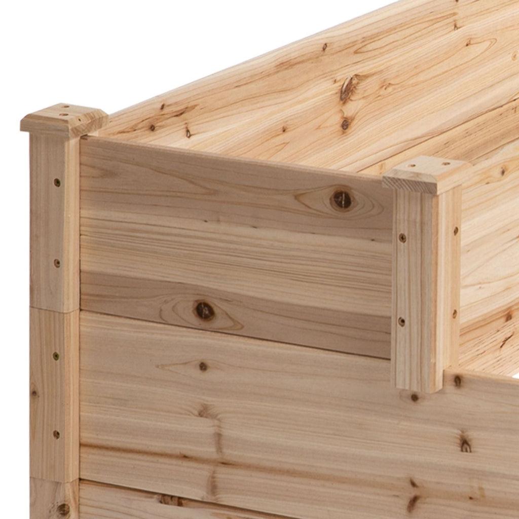 EASYCOMFORT Raised Garden Bed with 3 Levels in Natural Wood, Outdoor Raised Planter for Plants, 124x124x56cm