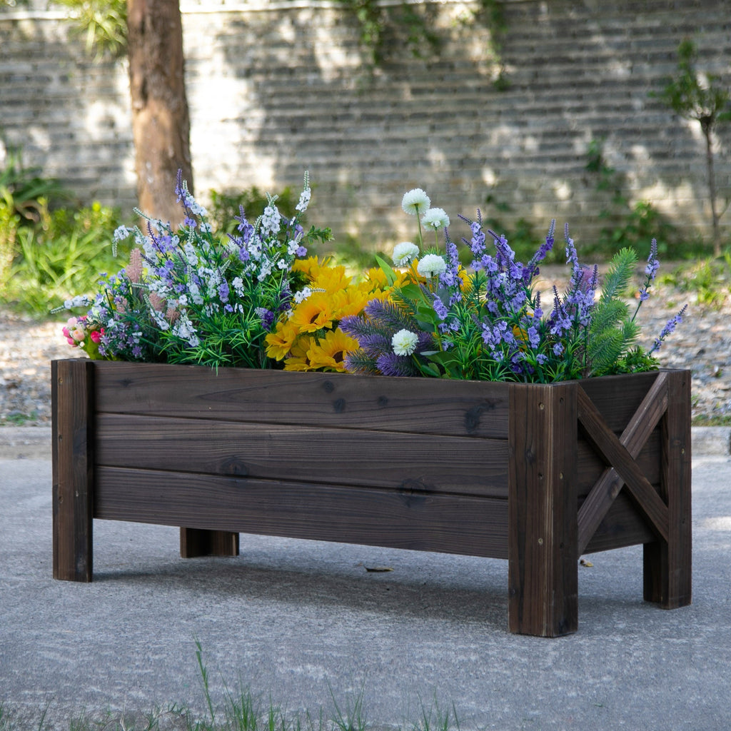 EASYCOMFORT Raised Garden Bed and Rectangular Outdoor Planter, 100x36.5x36cm
