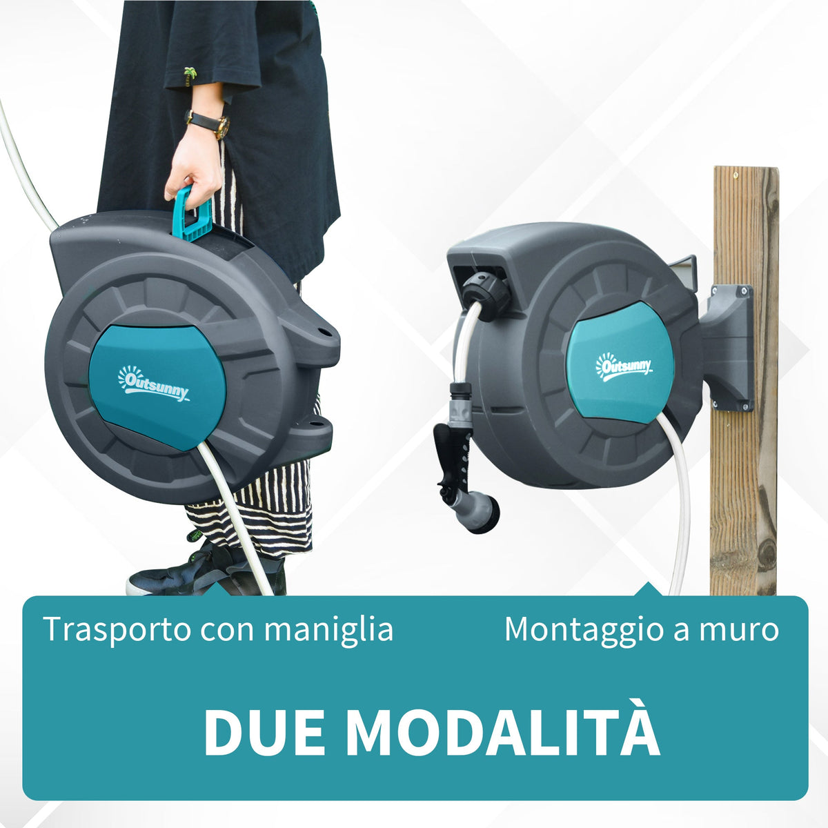 EASYCOMFORT Automatic muurhaspel 180° met 15 m slang en multifunctionele sproeikop