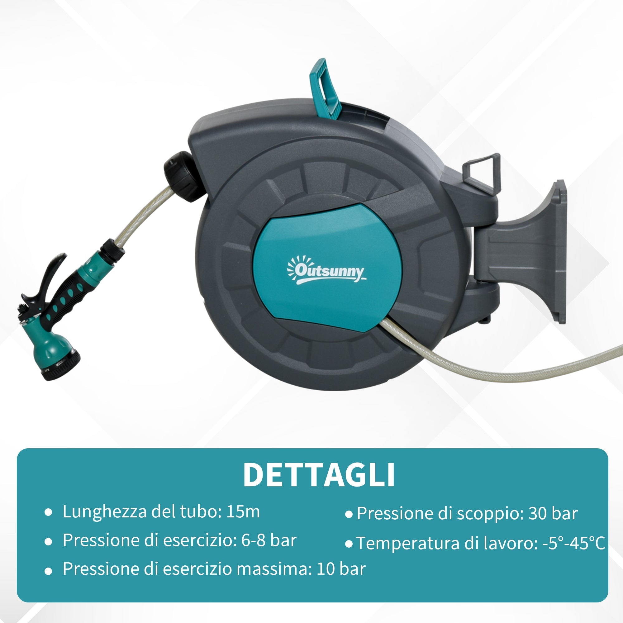 EASYCOMFORT Automatic muurhaspel 180° met 15 m slang en multifunctionele sproeikop