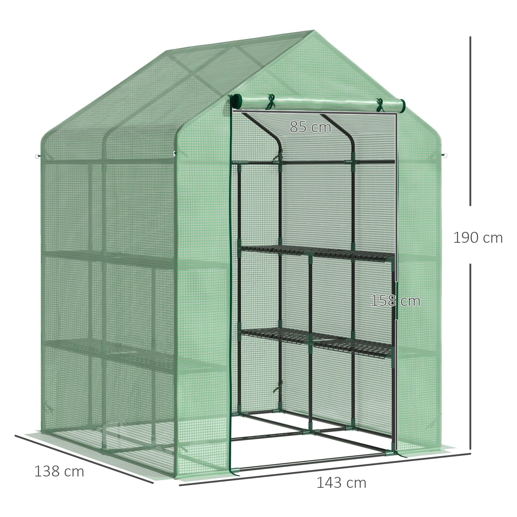 EasyComfort Tuinserre met schappen, 143x138x190 cm, groen