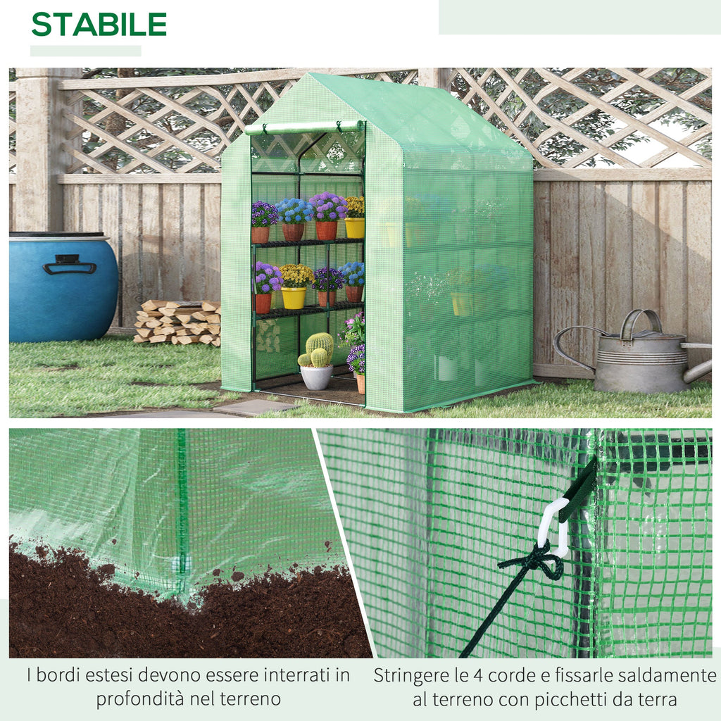 EasyComfort Tuinserre met schappen, 143x138x190 cm, groen
