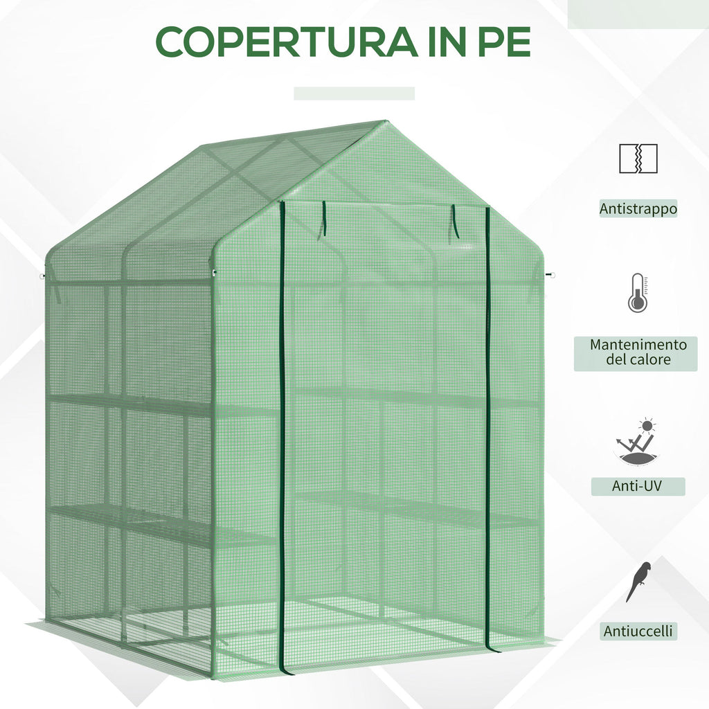 EasyComfort Tuinserre met schappen, 143x138x190 cm, groen