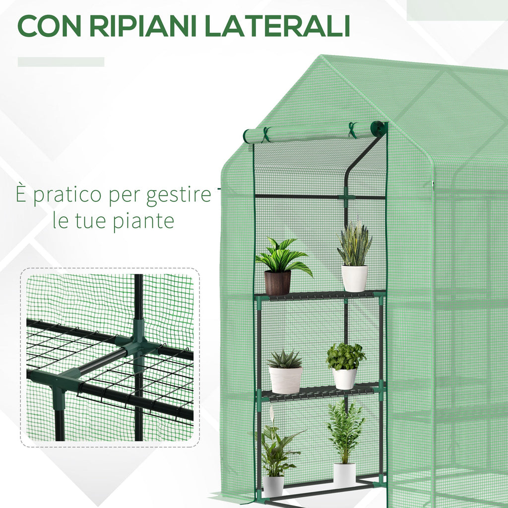 EasyComfort Tuinserre met schappen, 143x138x190 cm, groen