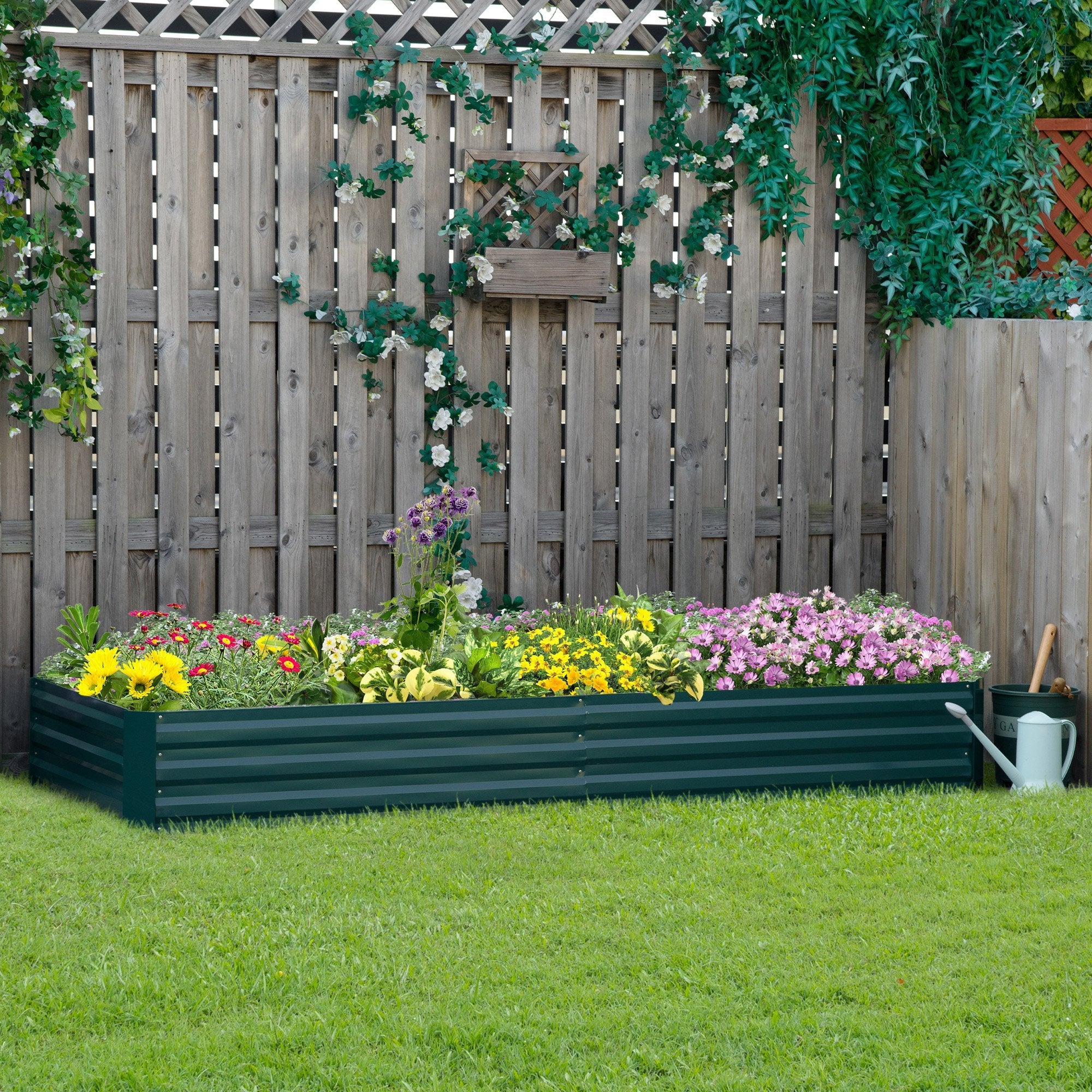 EASYCOMFORT Outdoor Metal Raised Garden Bed, Plant Rack for Flowers and Herbs, 241x90.5x30cm