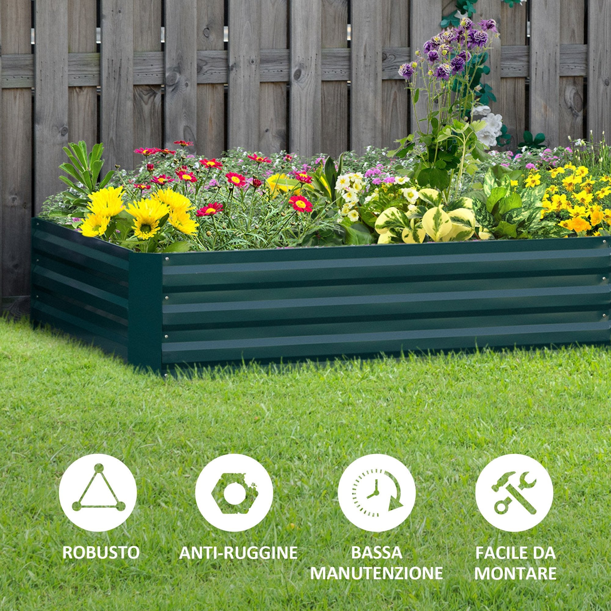 EASYCOMFORT Outdoor Metal Raised Garden Bed, Plant Rack for Flowers and Herbs, 241x90.5x30cm