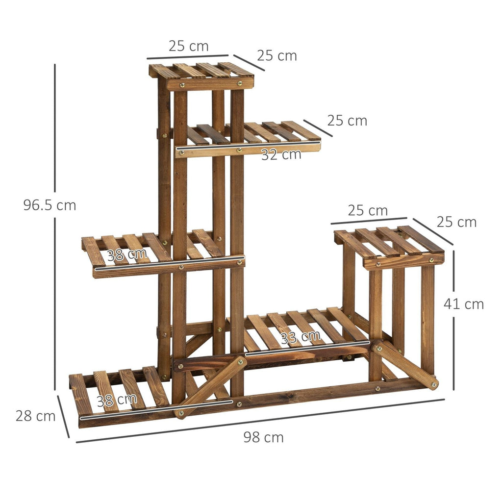 EASYCOMFORT Asymmetrical 6-level plant shelf for garden and home in wood, 98x28x96.5cm