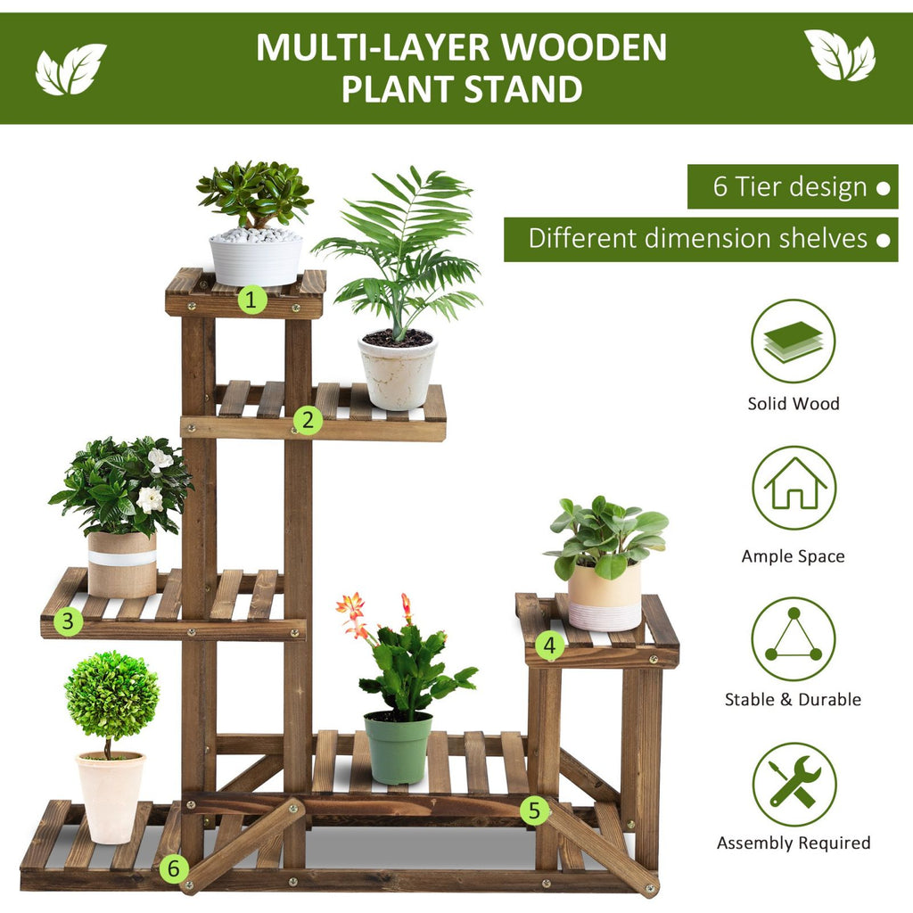 EASYCOMFORT Asymmetrical 6-level plant shelf for garden and home in wood, 98x28x96.5cm