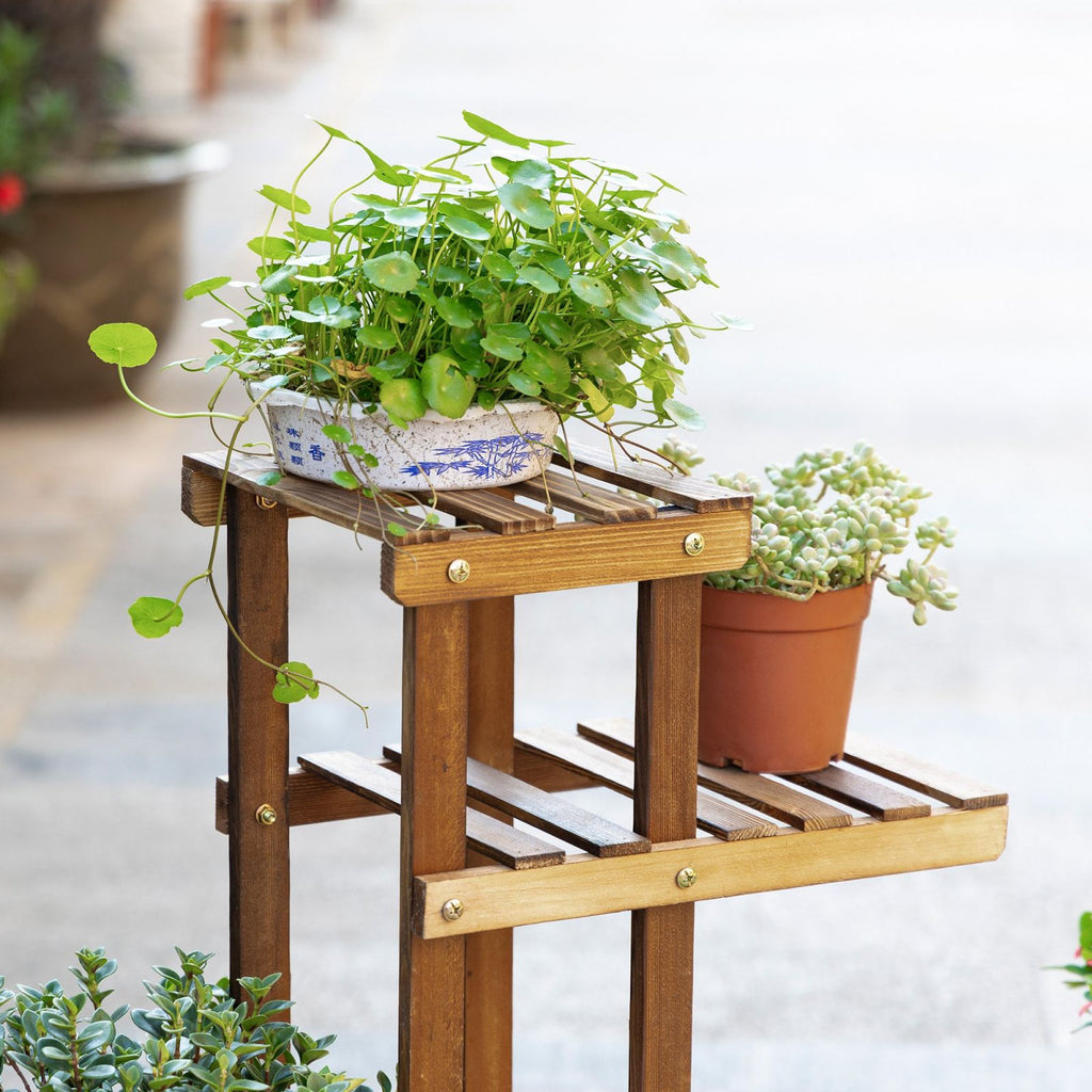 EASYCOMFORT Asymmetrical 6-level plant shelf for garden and home in wood, 98x28x96.5cm
