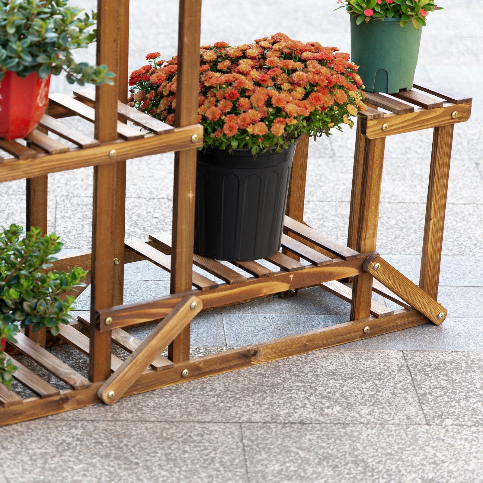 EASYCOMFORT Asymmetrical 6-level plant shelf for garden and home in wood, 98x28x96.5cm