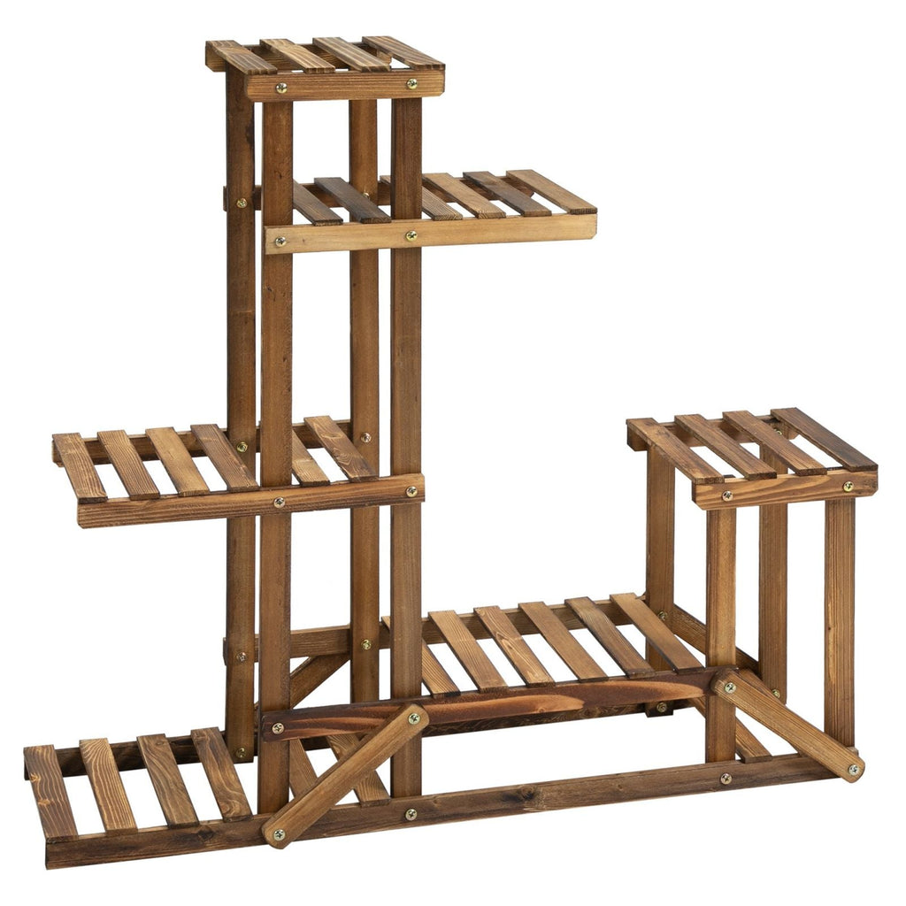 EASYCOMFORT Asymmetrical 6-level plant shelf for garden and home in wood, 98x28x96.5cm