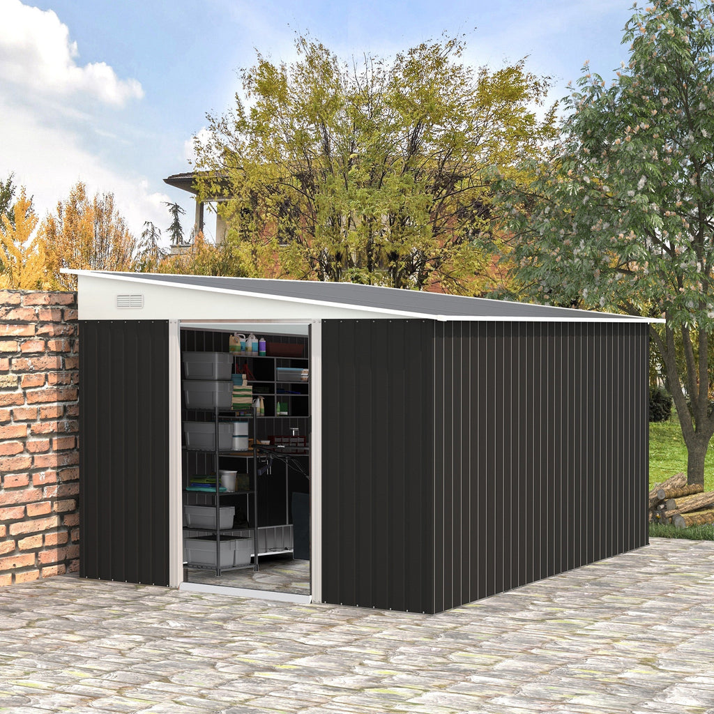 EASYCOMFORT Garden Storage Unit with Sliding Door, in Steel, 345x280.5x169-201cm, Black