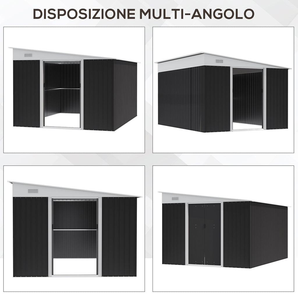 EASYCOMFORT Garden Storage Unit with Sliding Door, in Steel, 345x280.5x169-201cm, Black