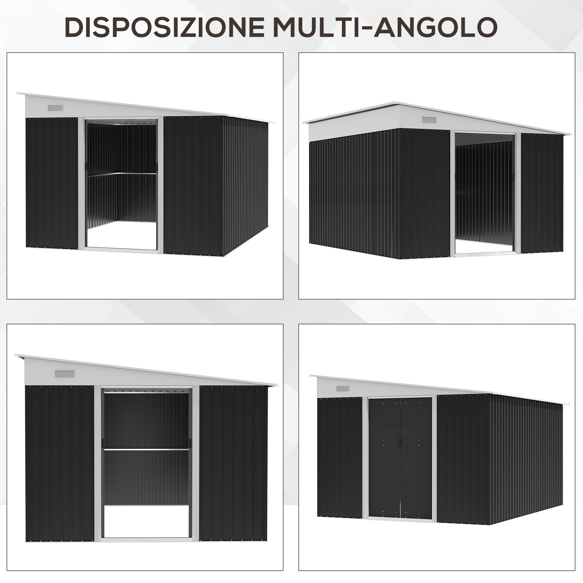 EASYCOMFORT Garden Storage Unit with Sliding Door, in Steel, 345x280.5x169-201cm, Black
