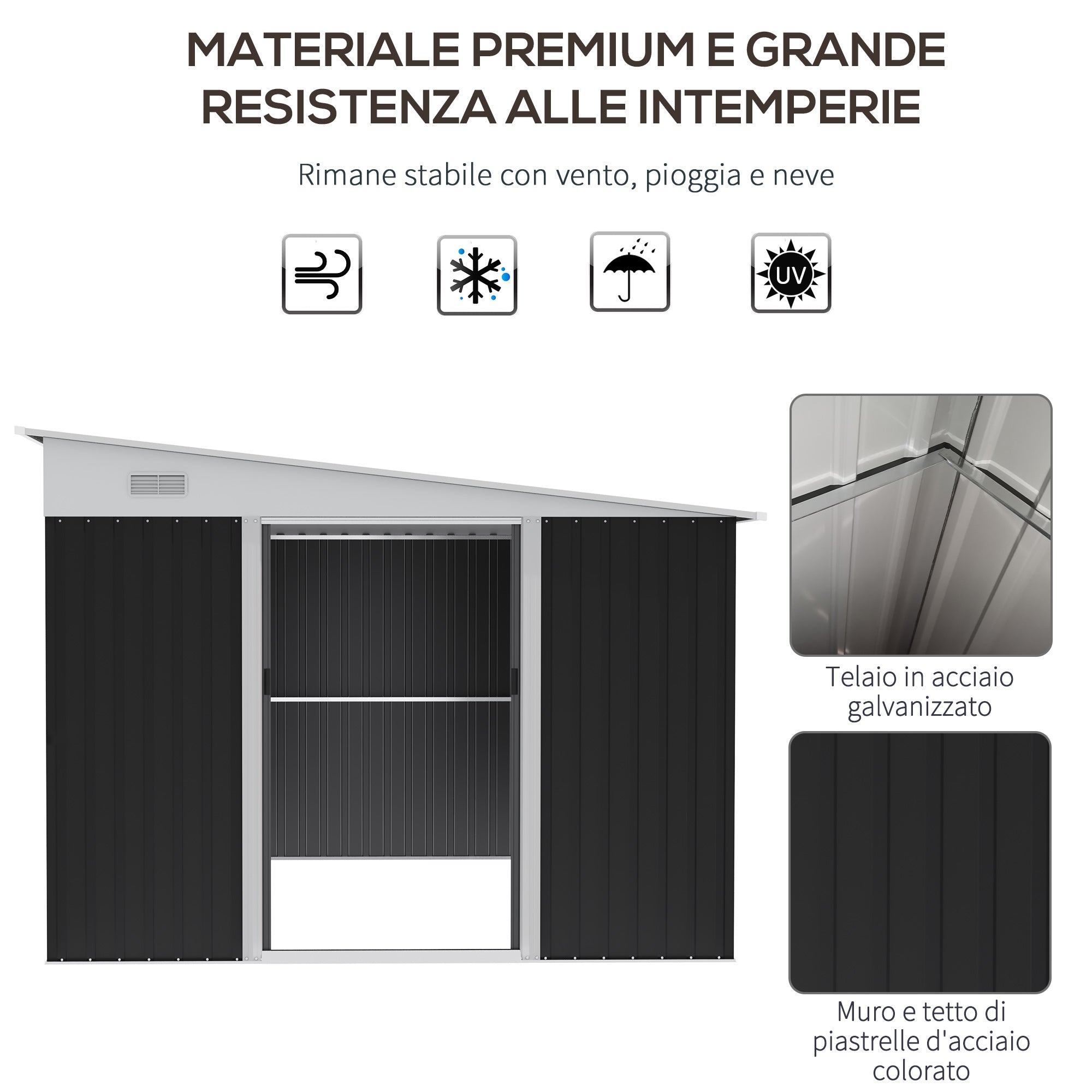 EASYCOMFORT Garden Storage Unit with Sliding Door, in Steel, 345x280.5x169-201cm, Black