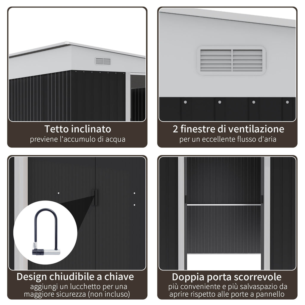 EASYCOMFORT Garden Storage Unit with Sliding Door, in Steel, 345x280.5x169-201cm, Black