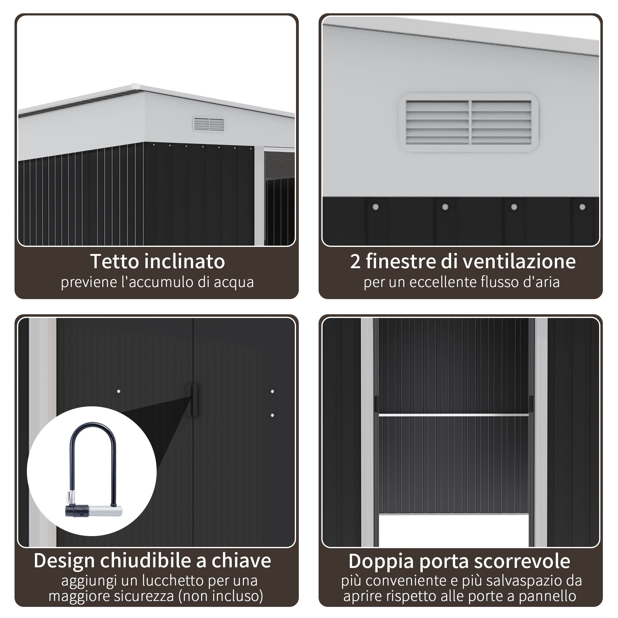 EASYCOMFORT Garden Storage Unit with Sliding Door, in Steel, 345x280.5x169-201cm, Black