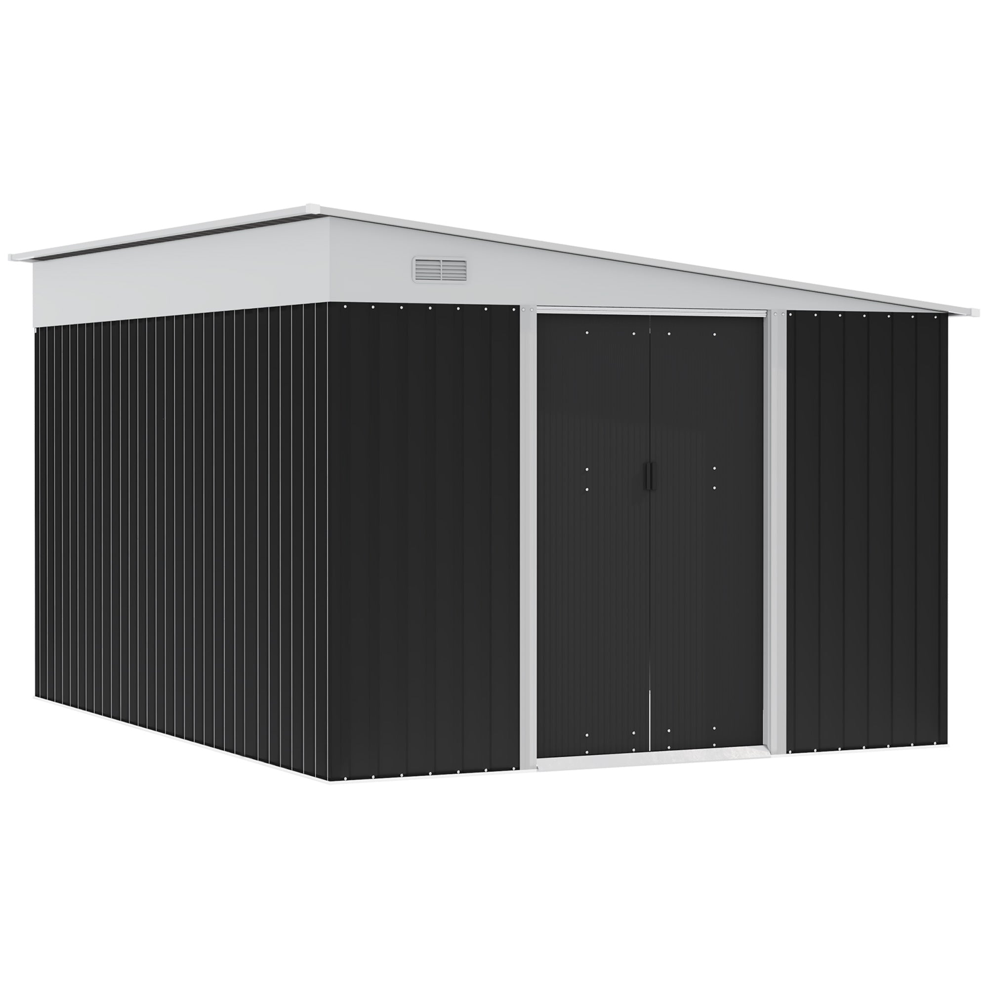 EASYCOMFORT Garden Storage Unit with Sliding Door, in Steel, 345x280.5x169-201cm, Black