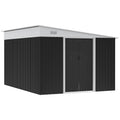EASYCOMFORT Garden Storage Unit with Sliding Door, in Steel, 345x280.5x169-201cm, Black