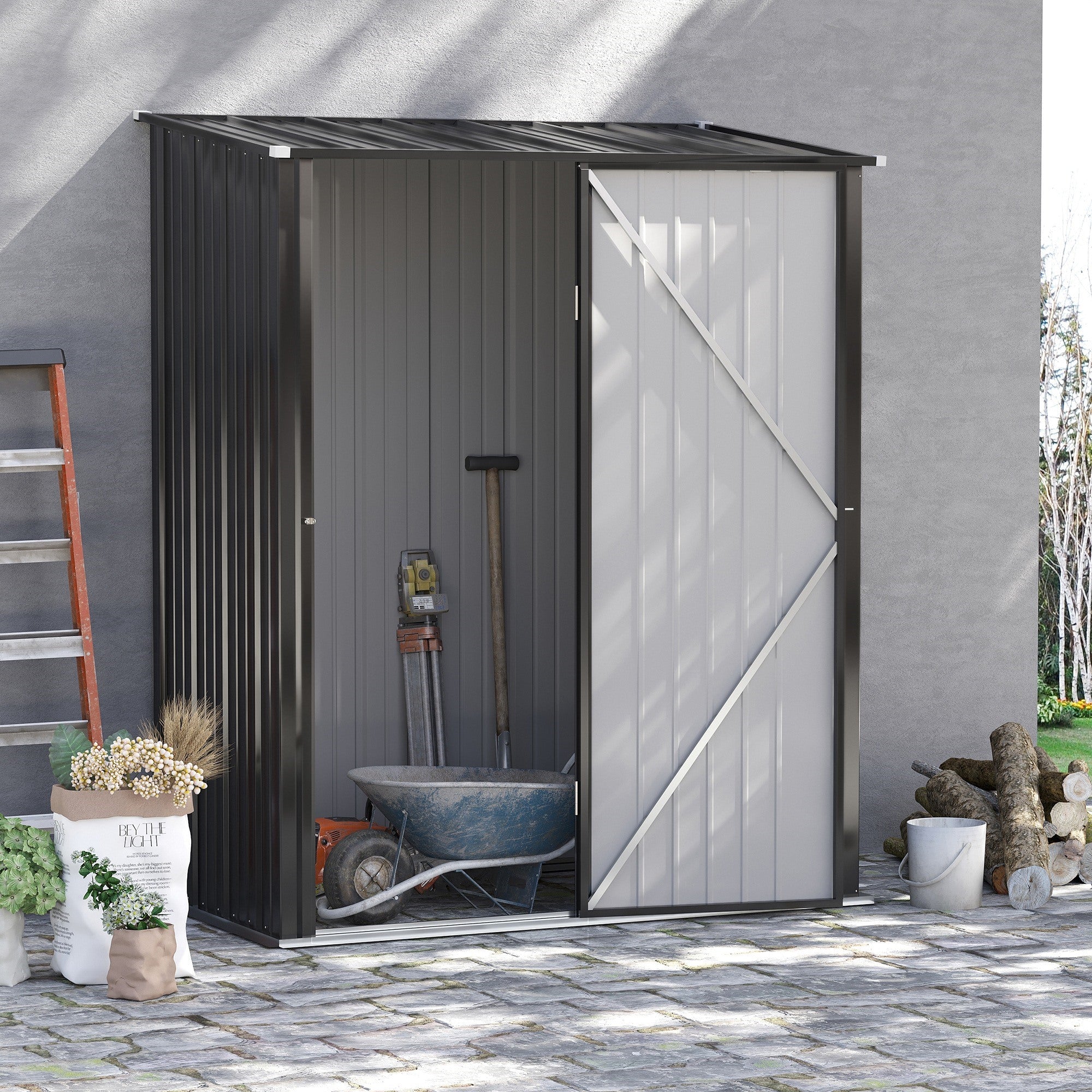 Easycomfort Casetta da Giardino Porta Utensili in Lamiera Acciaio with Serratura, 161.5x94.5x196cm, black