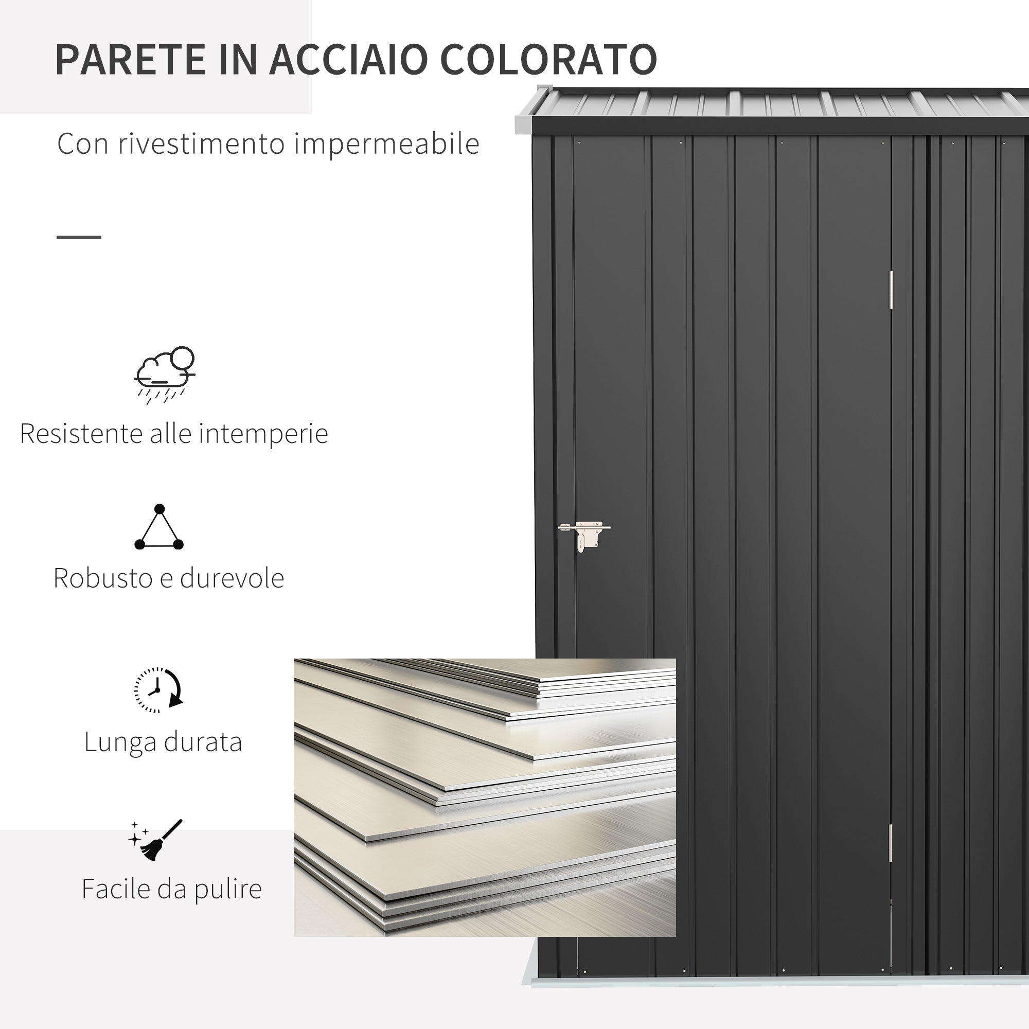 Easycomfort Casetta da Giardino Porta Utensili in Lamiera Acciaio with Serratura, 161.5x94.5x196cm, black