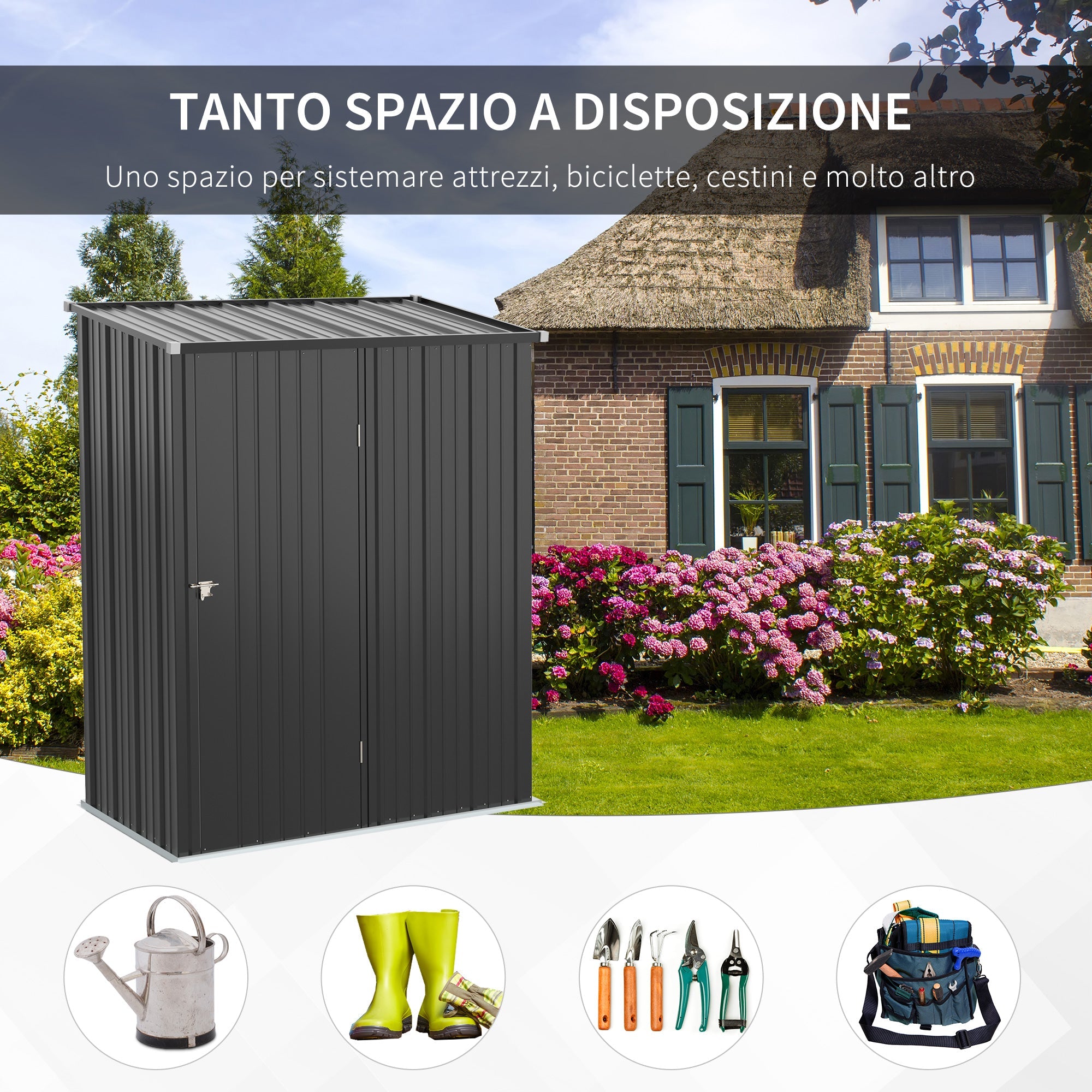 Easycomfort Casetta da Giardino Porta Utensili in Lamiera Acciaio with Serratura, 161.5x94.5x196cm, black