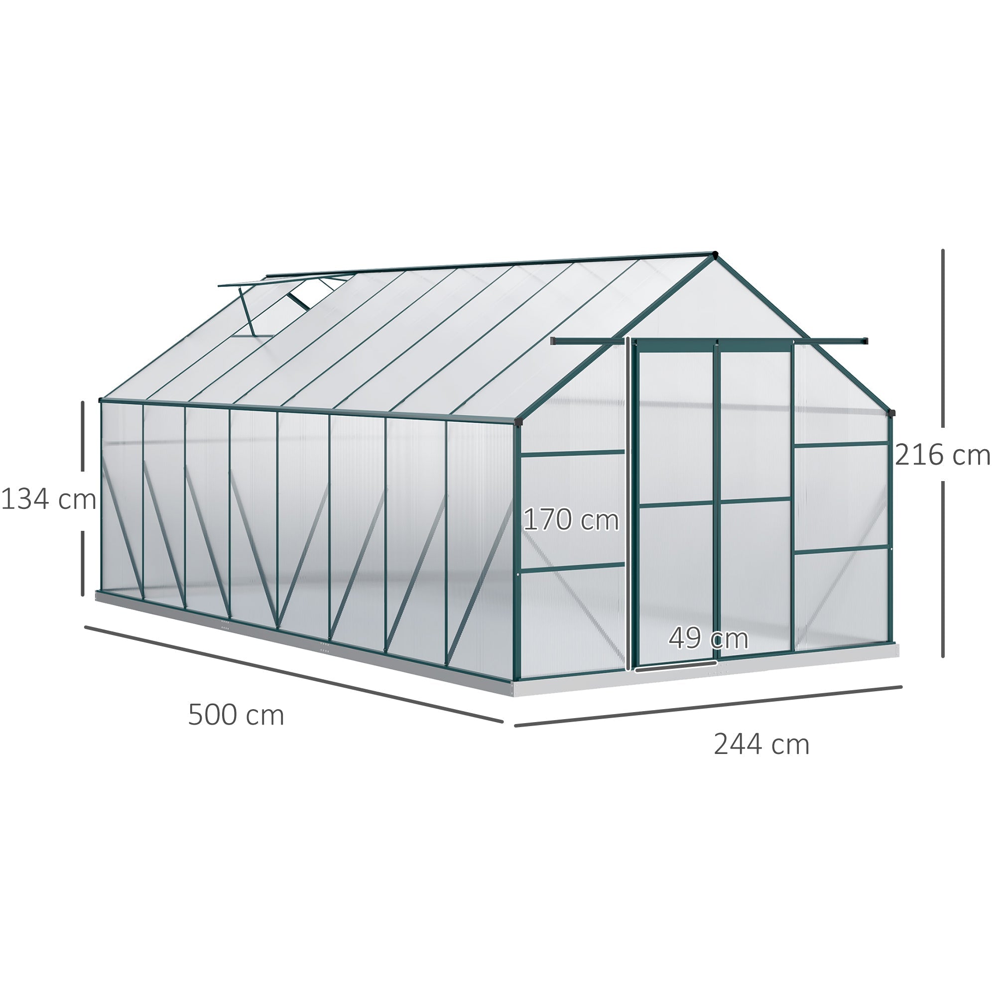 EasyComfort tuinkas polycarbonaat 244x500x216 cm groen
