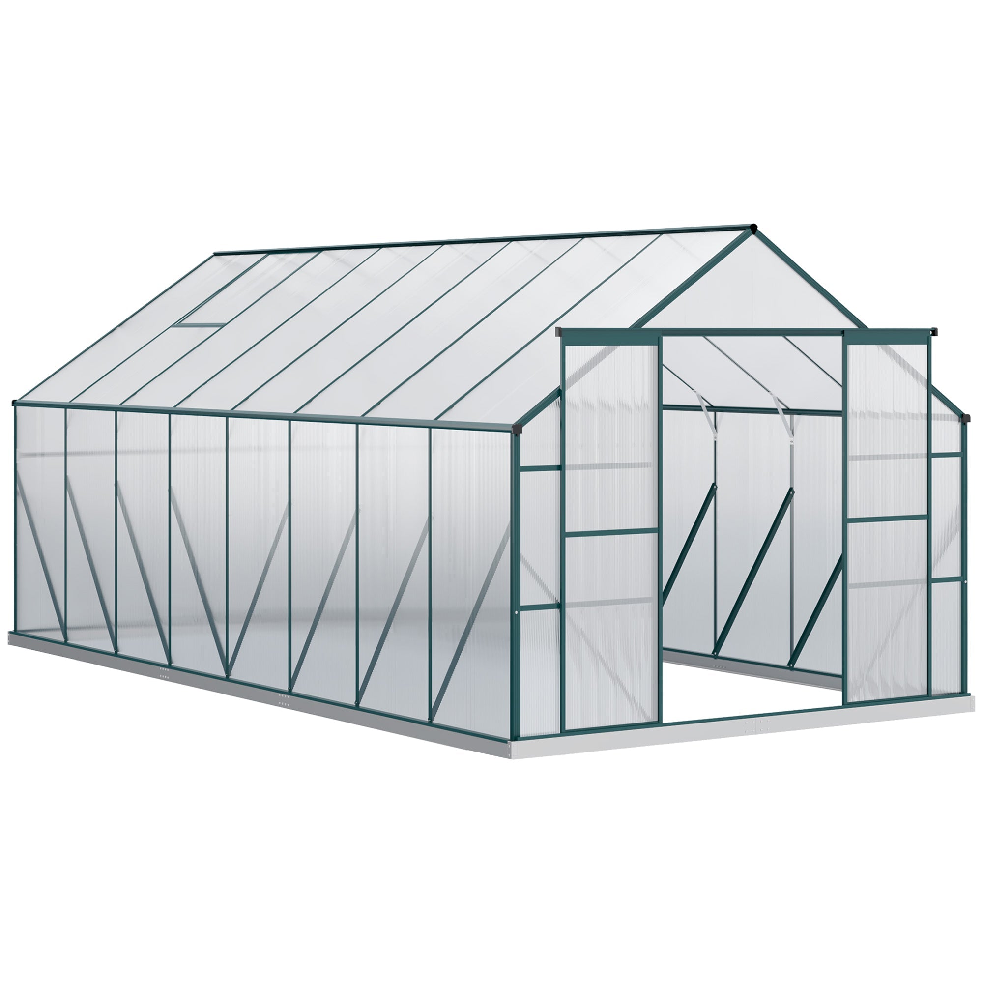 EASYCOMFORT Garden Greenhouse in Polycarbonate, Metal and Aluminium, Anti-UV and Windproof, 244x500x216cm, Green