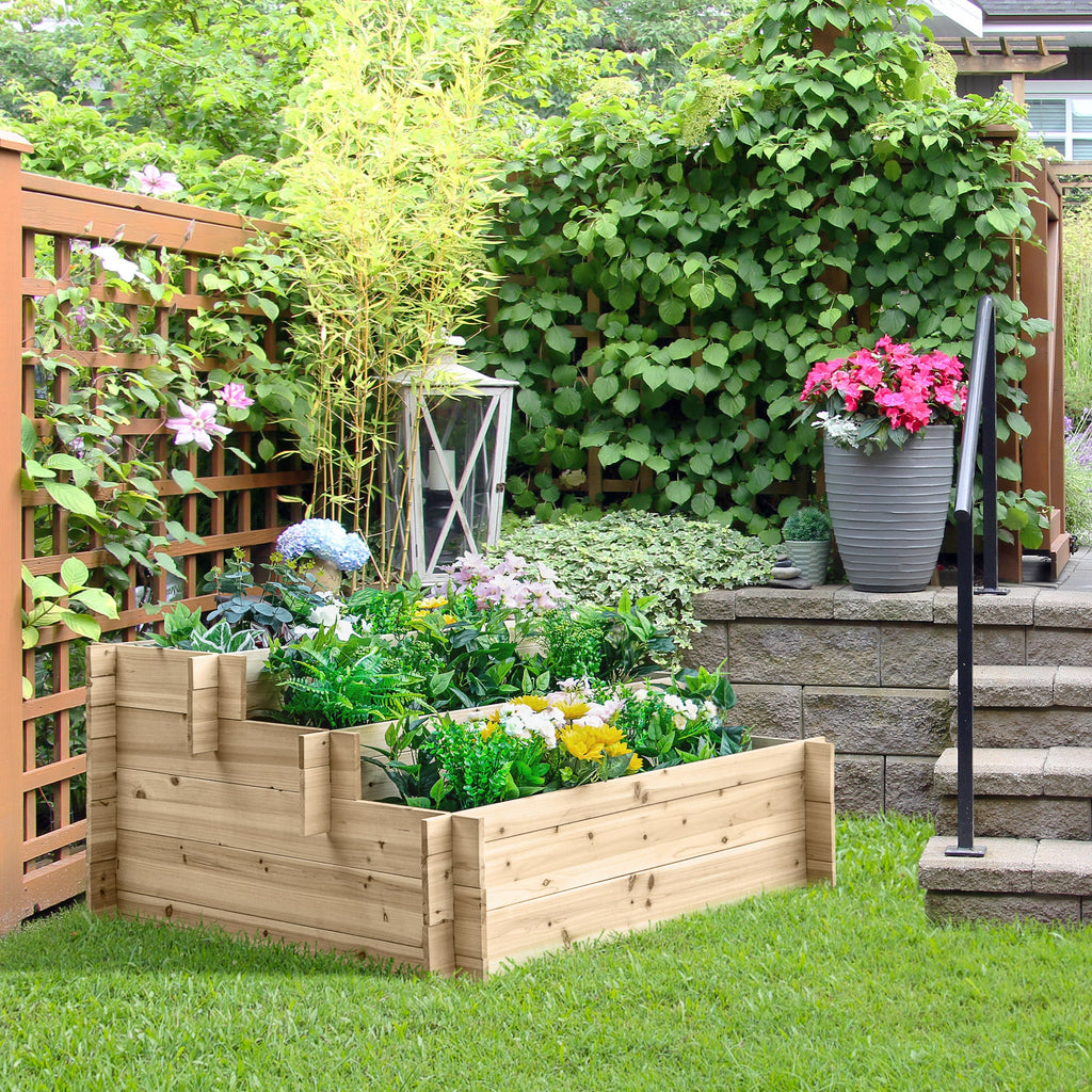 EASYCOMFORT 3-Tier Fir Wood Planter, Box for Outdoor Raised Vegetable Garden, 120x100x54cm