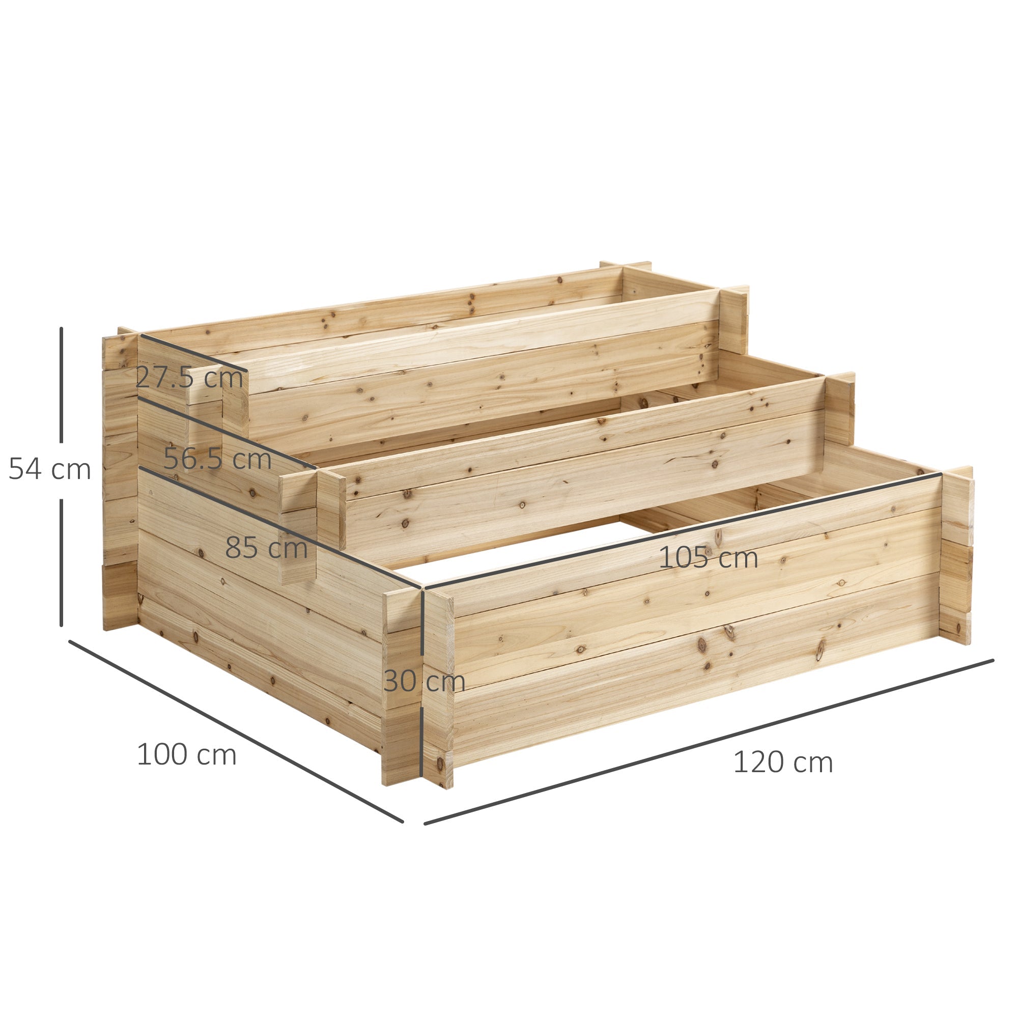 EASYCOMFORT 3-Tier Fir Wood Planter, Box for Outdoor Raised Vegetable Garden, 120x100x54cm