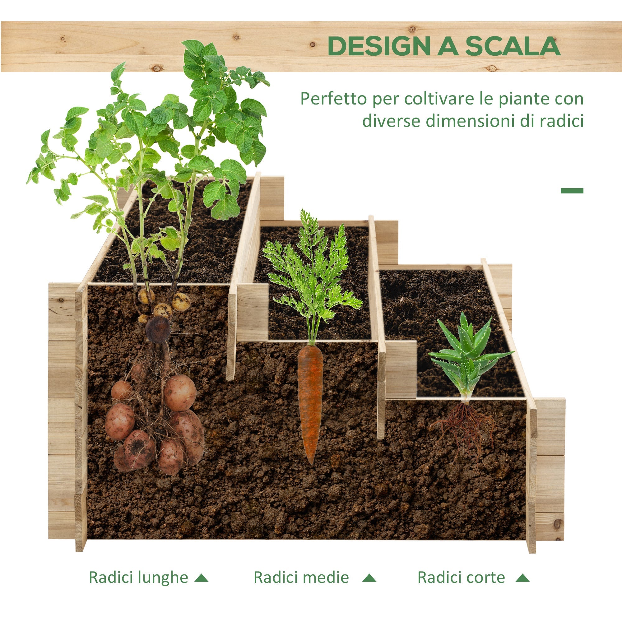EASYCOMFORT 3-Tier Fir Wood Planter, Box for Outdoor Raised Vegetable Garden, 120x100x54cm