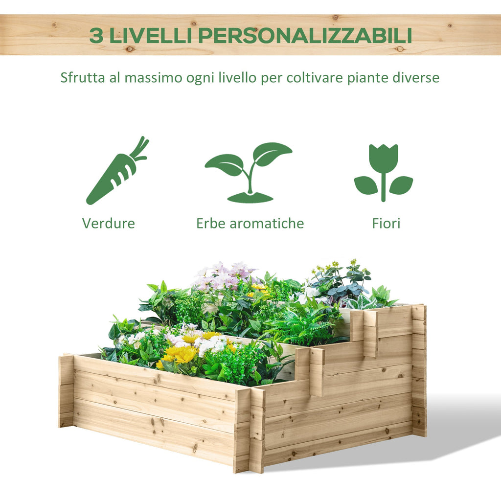 EASYCOMFORT 3-Tier Fir Wood Planter, Box for Outdoor Raised Vegetable Garden, 120x100x54cm