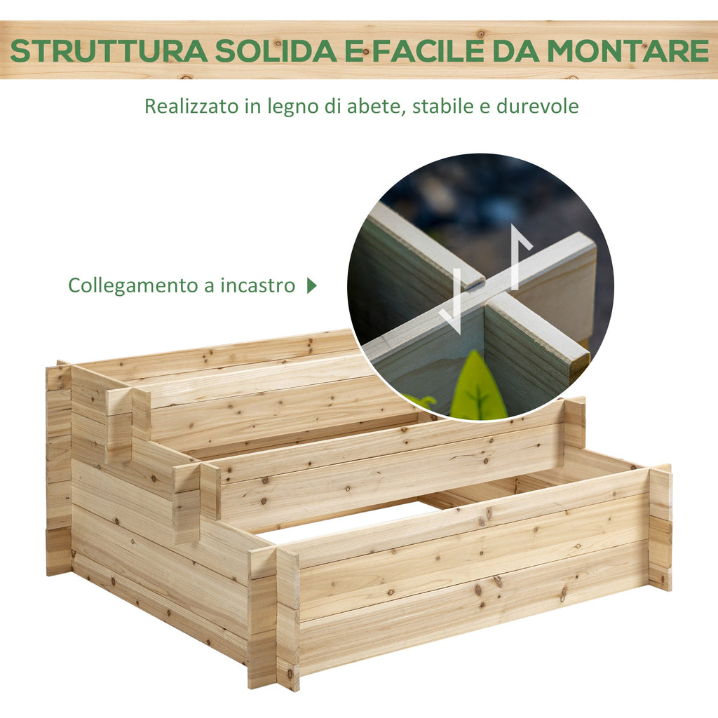 EASYCOMFORT 3-Tier Fir Wood Planter, Box for Outdoor Raised Vegetable Garden, 120x100x54cm