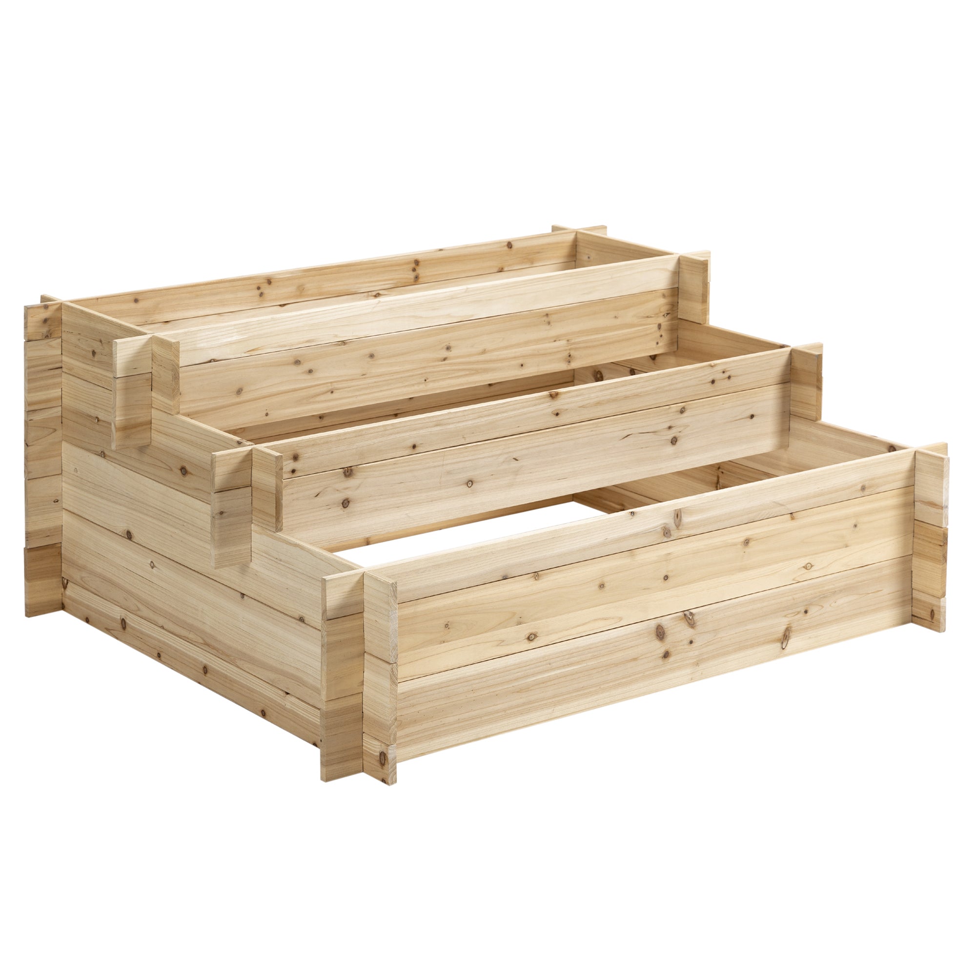 EASYCOMFORT 3-Tier Fir Wood Planter, Box for Outdoor Raised Vegetable Garden, 120x100x54cm
