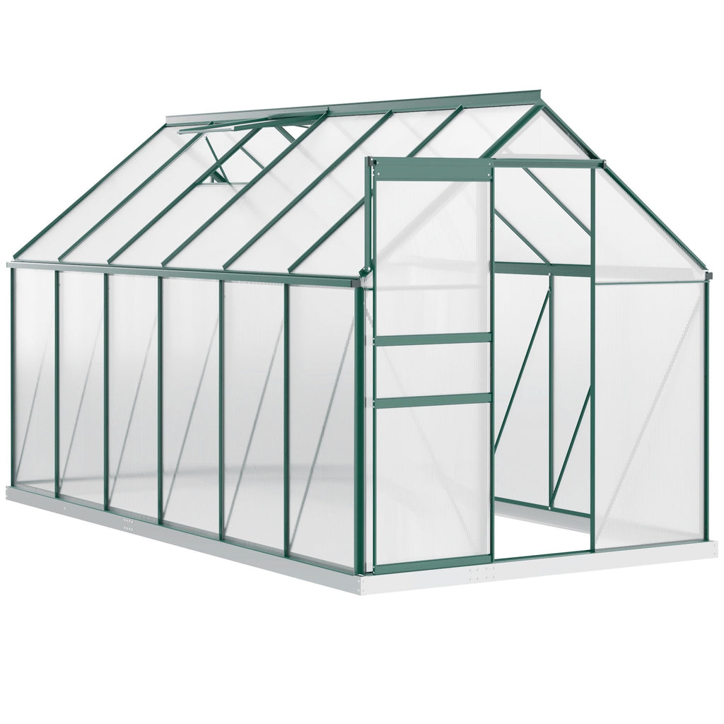 EASYCOMFORT Garden Greenhouse in Polycarbonate 190x375x199cm, with Opening Window and Sliding Door, Aluminum Structure, Green