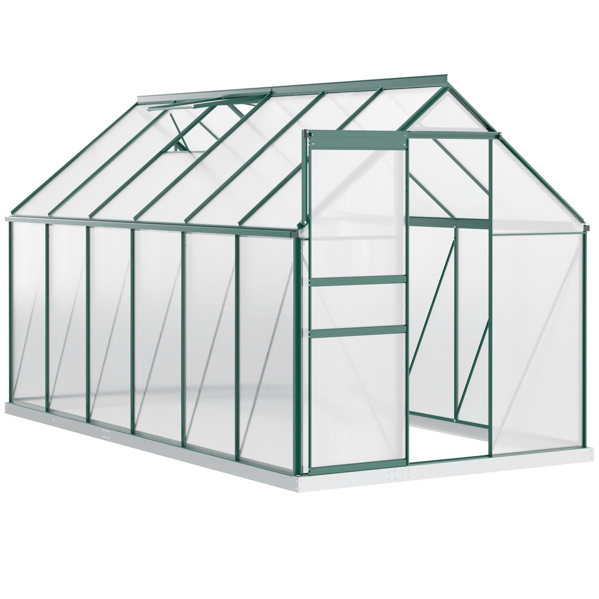 EASYCOMFORT Garden Greenhouse in Polycarbonate 190x375x199cm, with Opening Window and Sliding Door, Aluminum Structure, Green