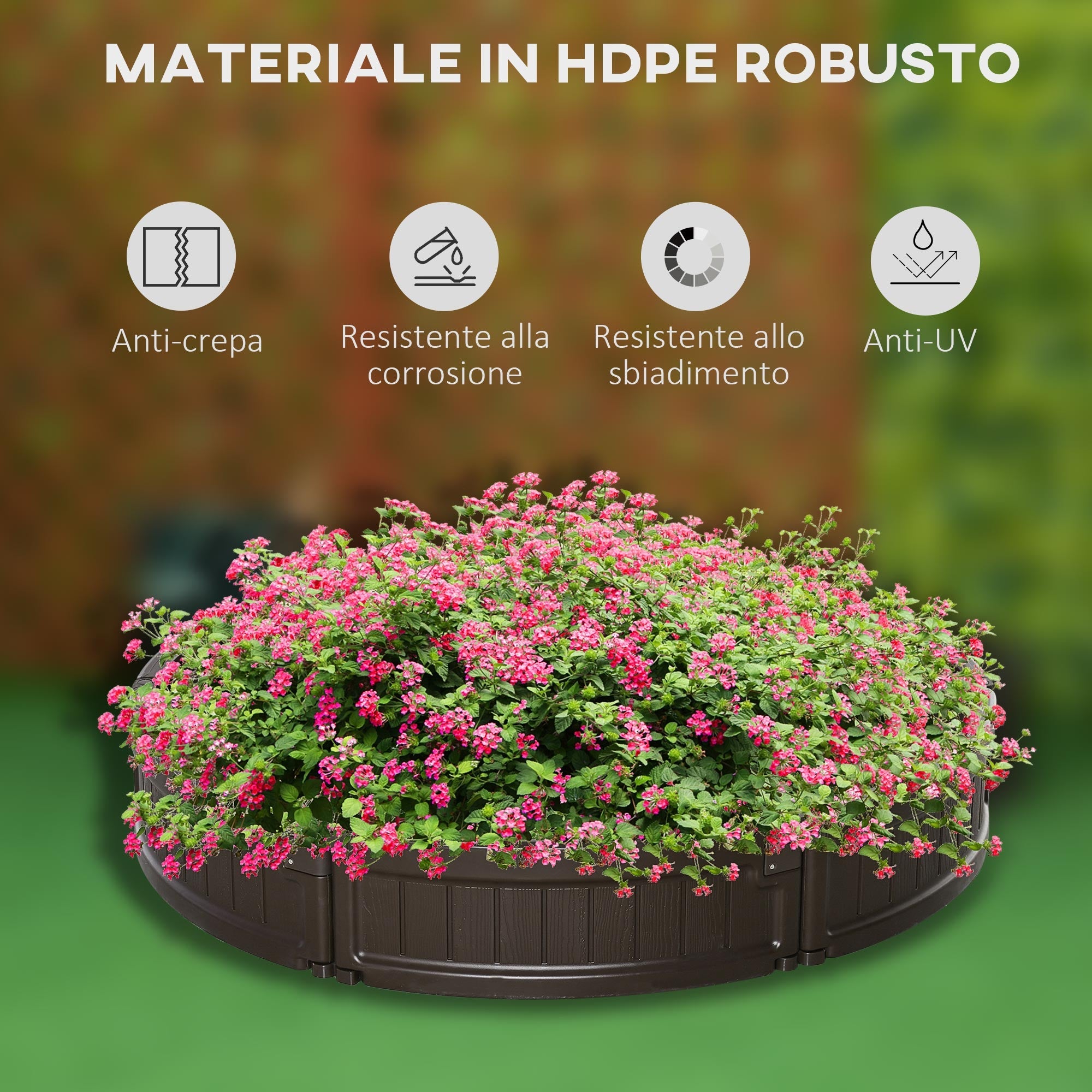 EASYCOMFORT Raised Garden Bed in HDPE, Round Outdoor Planter, Φ123x21cm, Brown