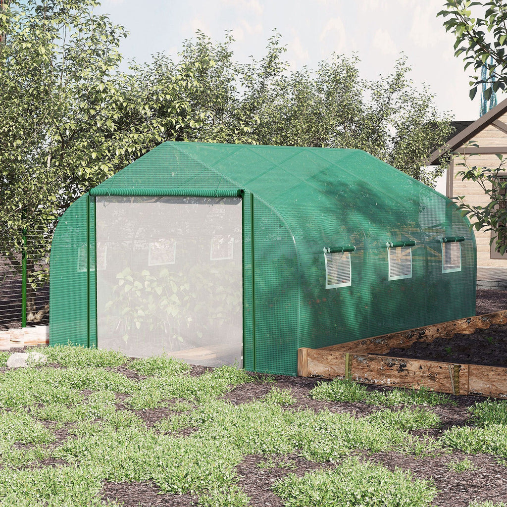 Easycomfort Serra a Tunnel with Copertura PE e Struttura in Acciaio, Porta Avvolgibile e 6 Finestre, 3.5x3x2m, Verde