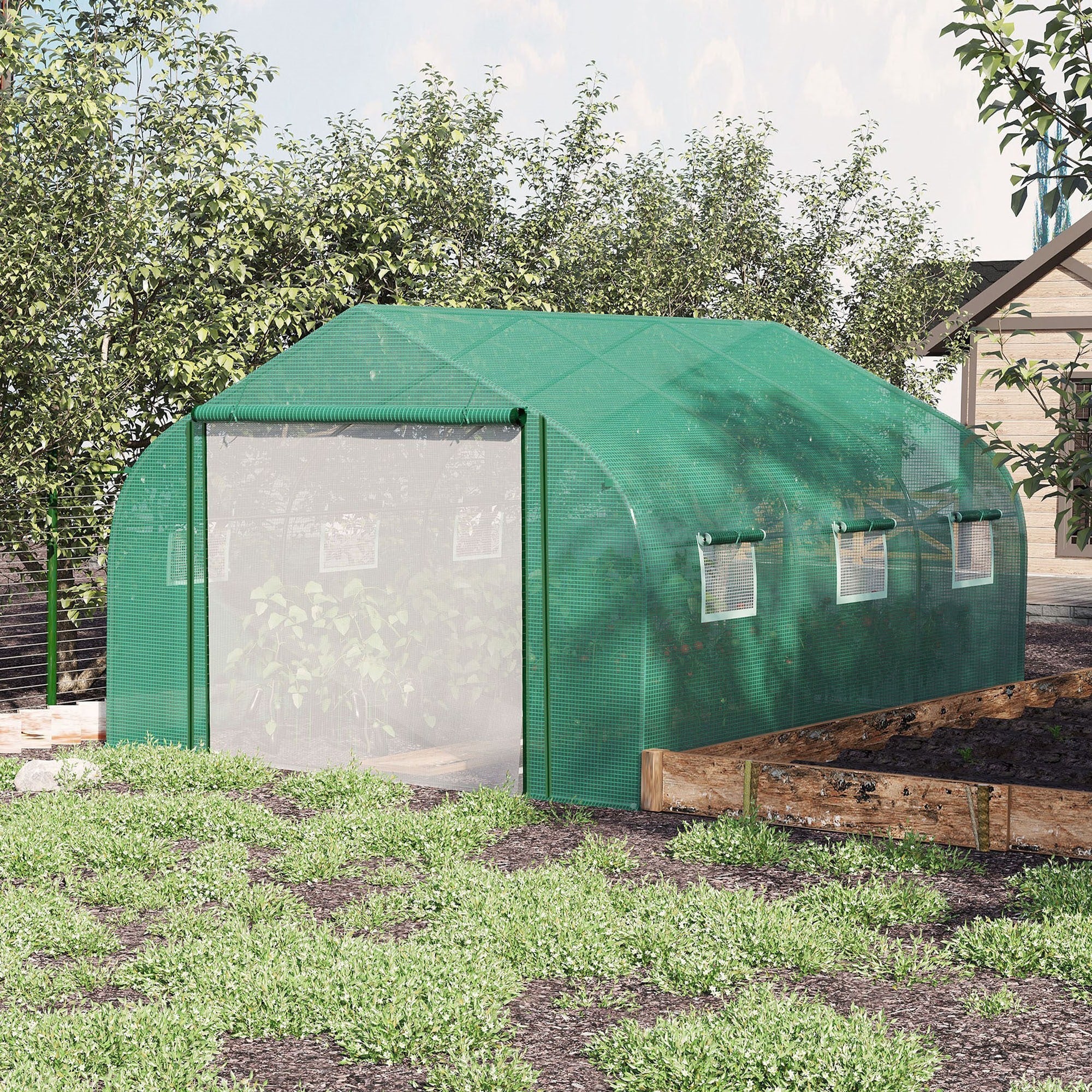 Easycomfort Serra a Tunnel with Copertura PE e Struttura in Acciaio, Porta Avvolgibile e 6 Finestre, 3.5x3x2m, Verde