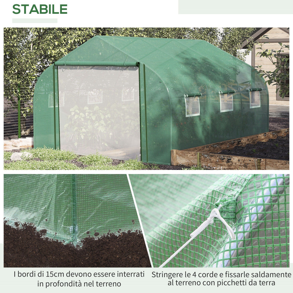 Easycomfort Serra a Tunnel with Copertura PE e Struttura in Acciaio, Porta Avvolgibile e 6 Finestre, 3.5x3x2m, Verde