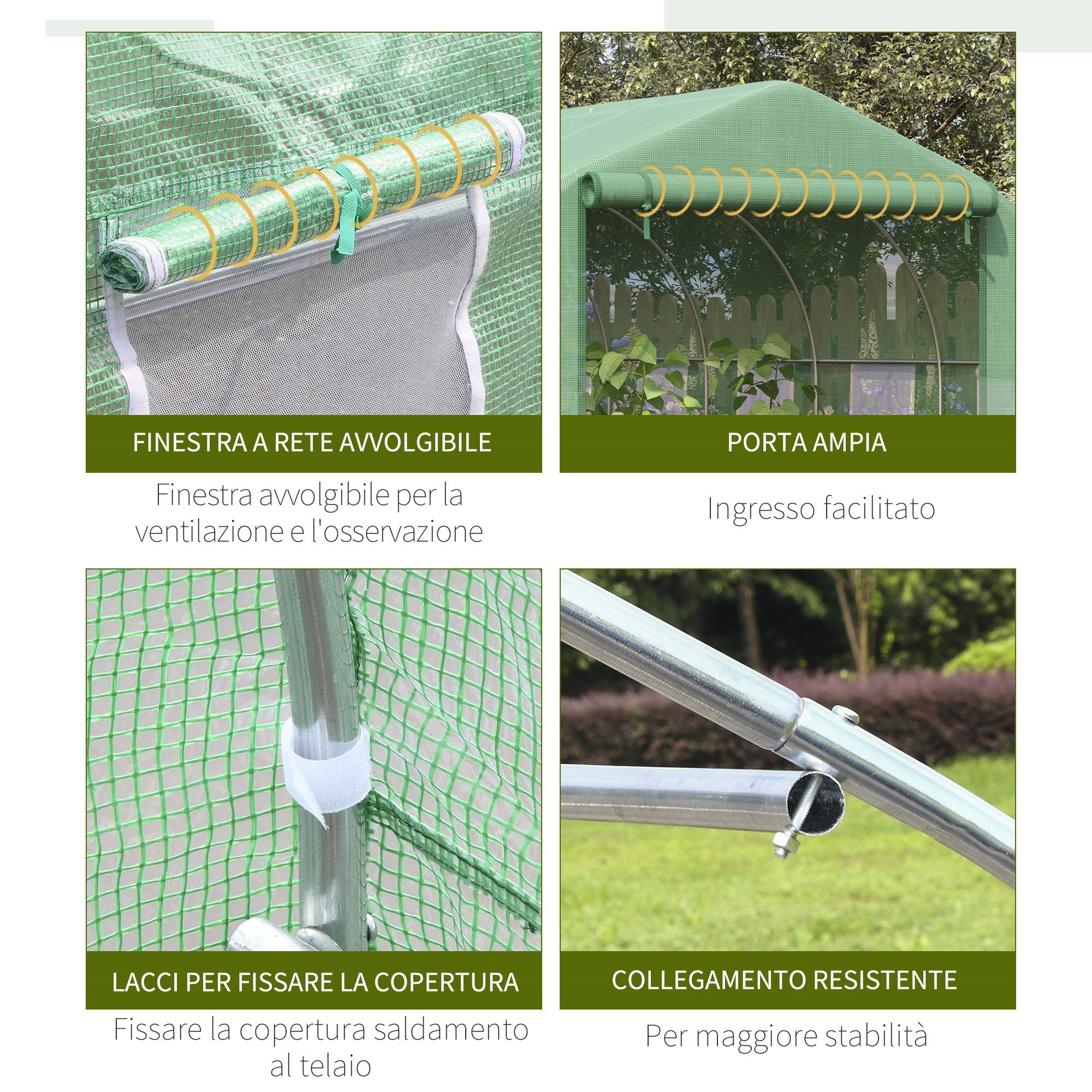 Easycomfort Serra a Tunnel with Copertura PE e Struttura in Acciaio, Porta Avvolgibile e 6 Finestre, 3.5x3x2m, Verde