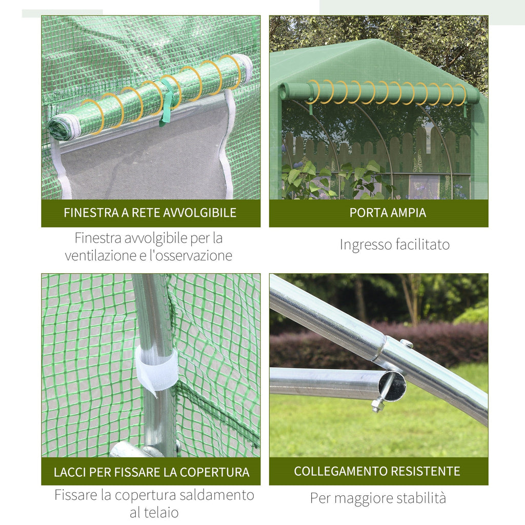 Easycomfort Serra a Tunnel with Copertura PE e Struttura in Acciaio, Porta Avvolgibile e 6 Finestre, 3.5x3x2m, Verde