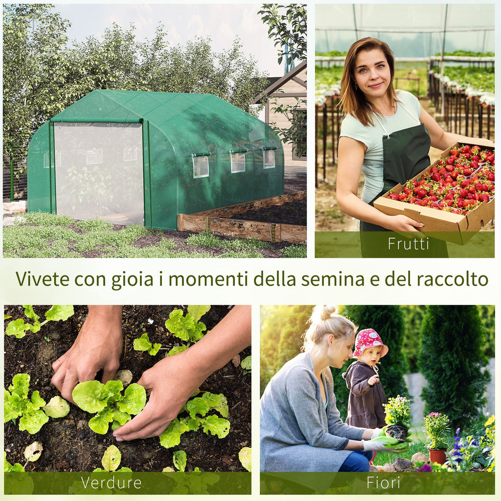 Easycomfort Serra a Tunnel with Copertura PE e Struttura in Acciaio, Porta Avvolgibile e 6 Finestre, 3.5x3x2m, Verde