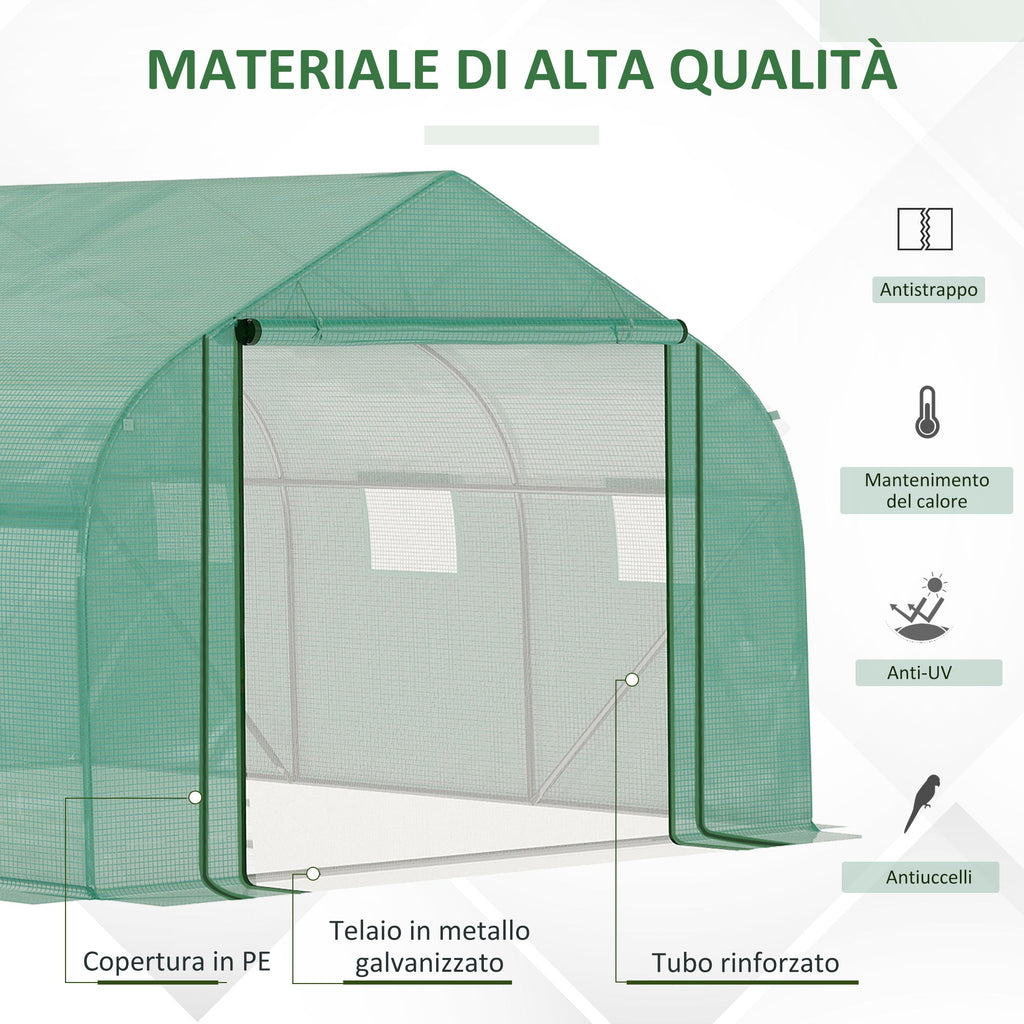 Easycomfort Serra a Tunnel with Copertura PE e Struttura in Acciaio, Porta Avvolgibile e 6 Finestre, 3.5x3x2m, Verde