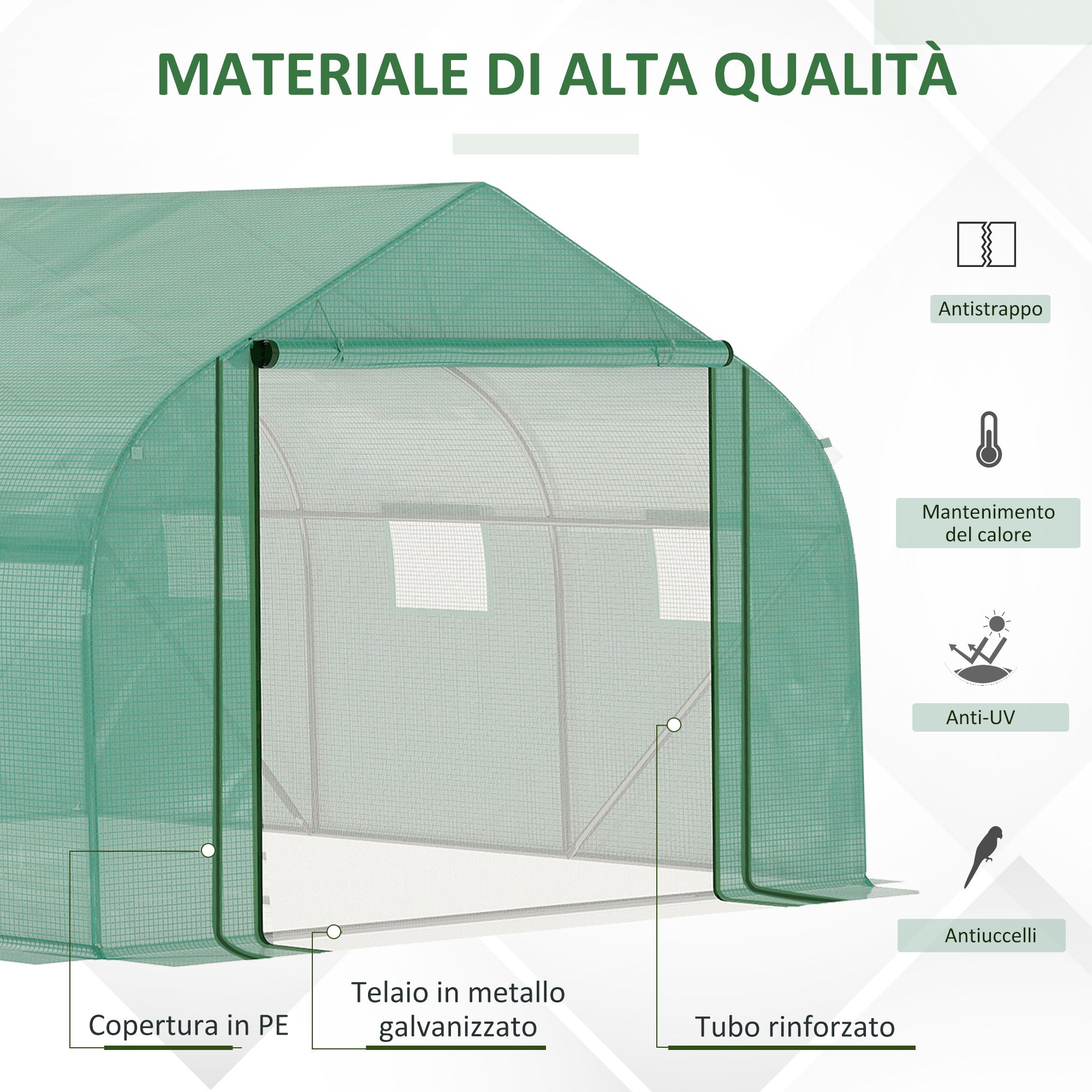 Easycomfort Serra a Tunnel with Copertura PE e Struttura in Acciaio, Porta Avvolgibile e 6 Finestre, 3.5x3x2m, Verde