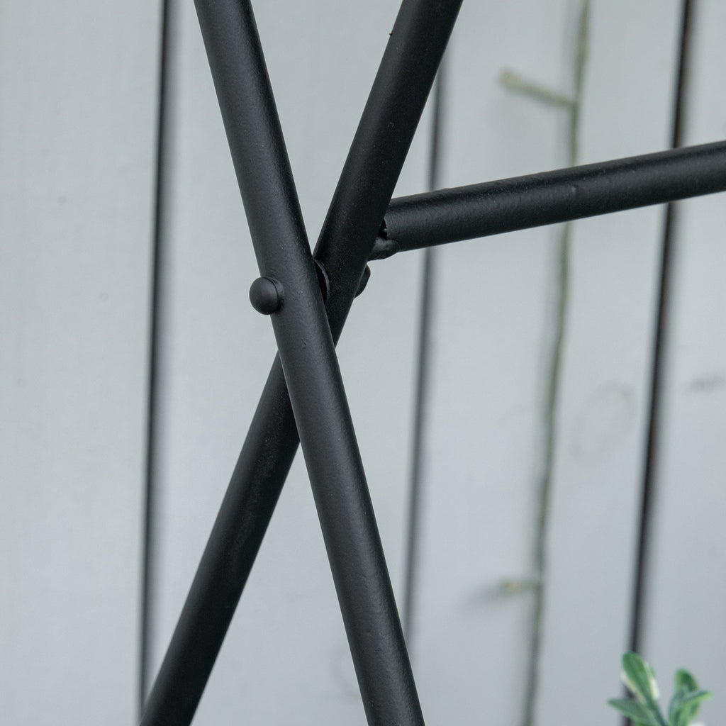 EASYCOMFORT Folding Metal Plant Stand with 3 Pots and Bottom Shelf for Home and Garden, 47x37x78.5cm, Black