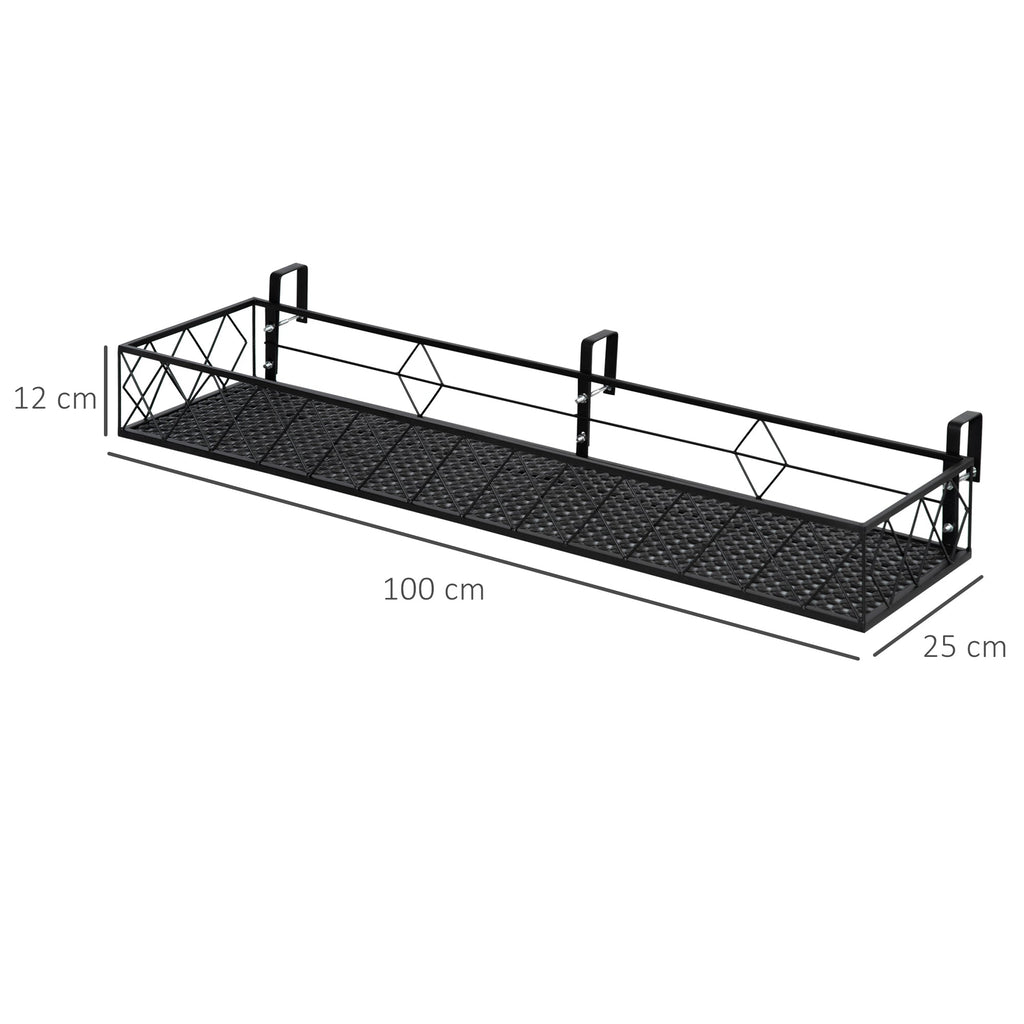 EASYCOMFORT Outdoor Planter Pot Holder with Hooks for Metal Balcony Railing, 100x31x12cm, Black